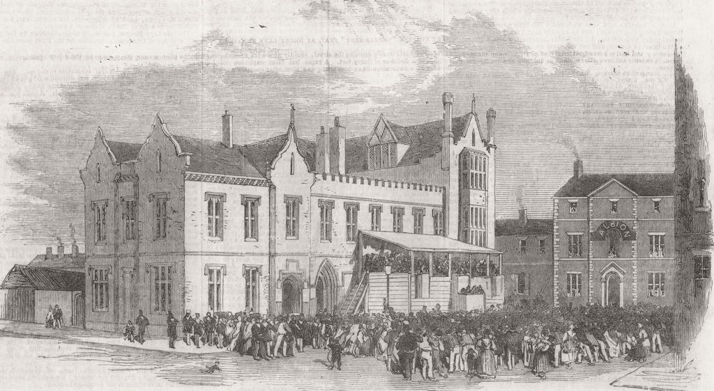 NORTHUMBS. The Borough of Tynemouth Election 1854 old antique print picture